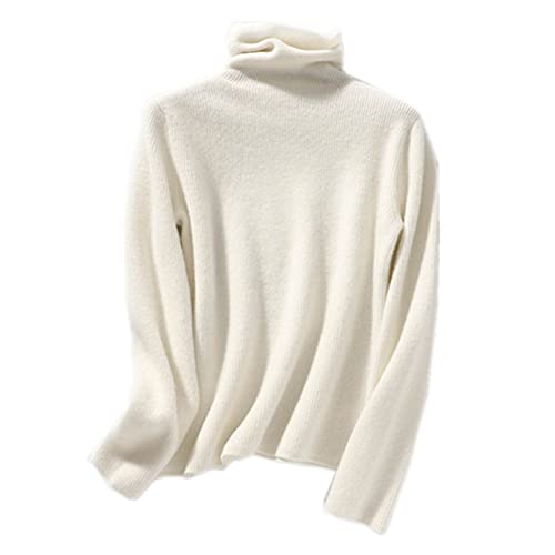 Wenwenma Damen Kaschmir Pullover Rollkragen Dicker Pullover (Cremeweiß, M) von Wenwenma