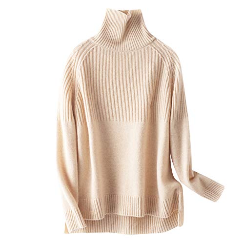 Wenwenma Damen Kaschmir Pullover Rollkragen Pullover unregelmäßig Länge Pullover (Beige, Large) von Wenwenma