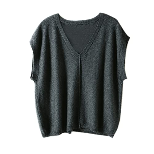 Wenwenma Damen Kaschmir Pullunder Mode V-Ausschnitt Pullunder Ärmelloser Pullover (Dunkelgrau, S) von Wenwenma