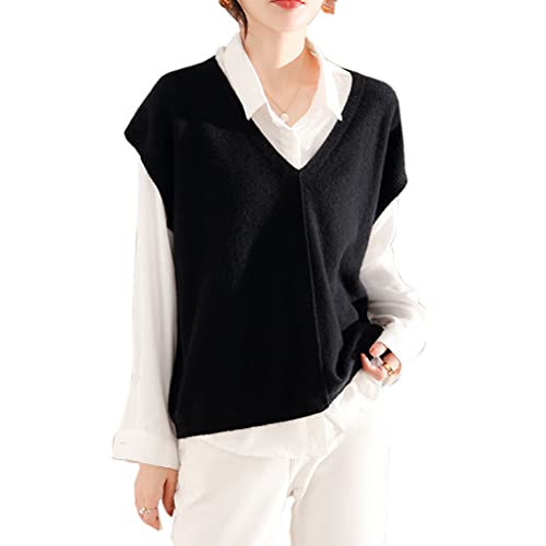 Wenwenma Damen Kaschmir Pullunder Mode V-Ausschnitt Pullunder Ärmelloser Pullover (Schwarz, XL) von Wenwenma