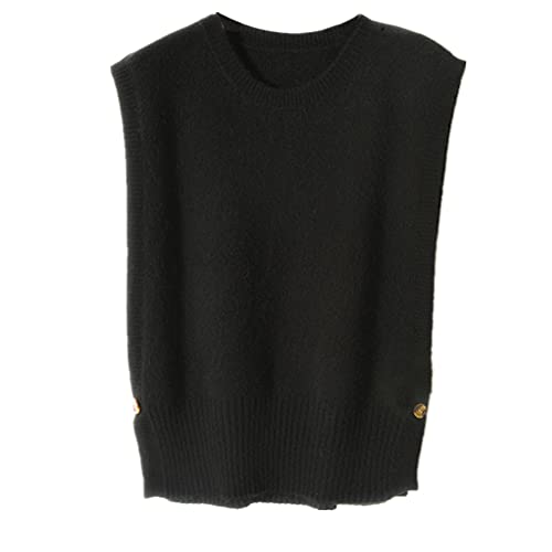 Wenwenma Damen Kaschmir Pullunder Rundhals Strick Pullunder (Schwarz, S) von Wenwenma