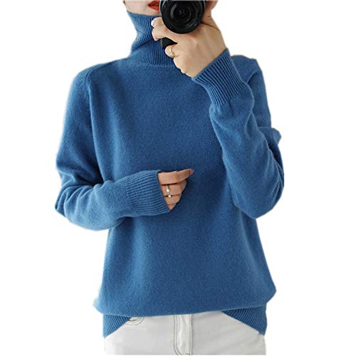 Wenwenma Damen Mode Rollkragenpullover-Kaschmir Pullover (Blau, Small) von Wenwenma