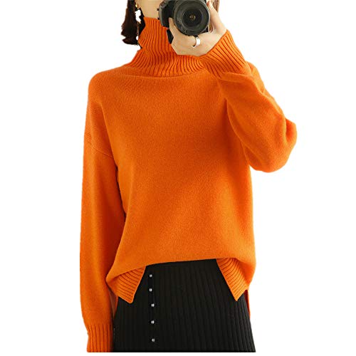 Wenwenma Damen Rollkragenpullover Kaschmirpullover Modepullover (Orange, Small) von Wenwenma