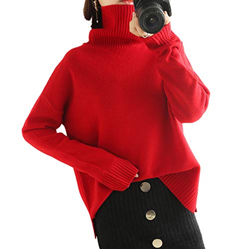 Wenwenma Damen Rollkragenpullover Kaschmirpullover Modepullover (Rot, Large) von Wenwenma