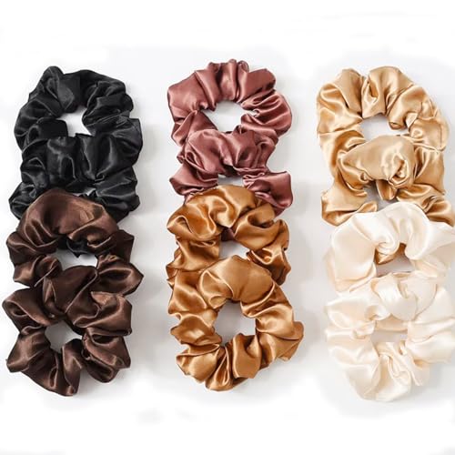 Haargummis, Satin, elastisch, weich, für Mädchen und Damen, 6 Farben, 12 Stück von Wenxishangmao