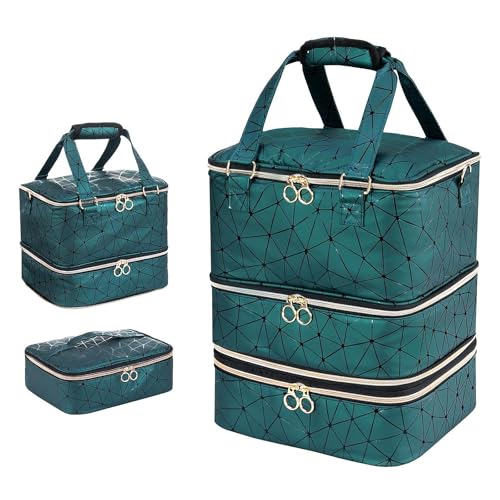 Nagellack-Organizer-Tasche, 3-lagiger Nagelaufbewahrungs-Organizer, hält 84 Flaschen Nagellack, für Maniküre-Werkzeuge, grün von Wenxishangmao
