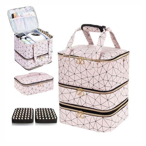 Nagellack-Organizer-Tasche, 3-lagiger Nagelaufbewahrungs-Organizer, hält 84 Flaschen Nagellack, für Maniküre-Werkzeuge, rose von Wenxishangmao
