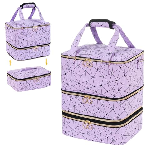 Nagellack-Organizer-Tasche, 3-lagiger Nagelaufbewahrungs-Organizer, hält 84 Flaschen Nagellack, für Maniküre-Werkzeuge, violett von Wenxishangmao