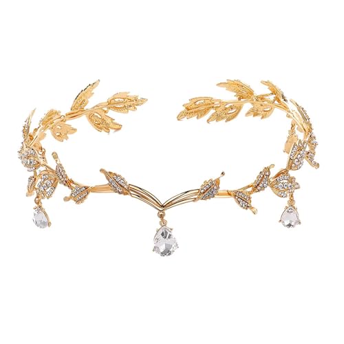 Göttin-Tiara Elfen-Prinzessin-Tiara Hochzeit Braut Stirnband Prinzessin Kristall Tiara Strass Blatt Hochzeit Krone Stirnband für Hochzeit Abschlussball Geburtstag, Hair Pin Hochzeitsparty von Wenyue