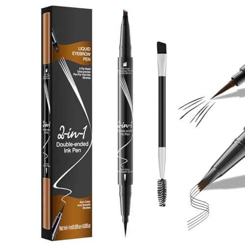 Weploda 2-In-1 Augenbrauenstift, Langanhaltenden Wischfest Augenbrauenstift, Liquid Eyebrow Penci, Wasserdichter, Mit 4 Gabelspitzen, Natürliche Augenbrauen, Schwarz von Weploda