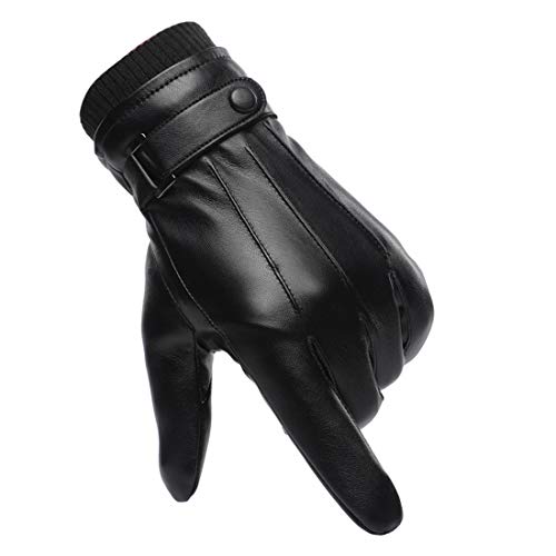 Winter Handschuhe Herren Faux Leder Warm Dick Vlies Winddicht Kälteschutz Thermal Fäustlinge Anti-Rutsch Berührungssensitiver Bildschirm für Outdoor Fahren Camping Damen Teenager von Wepop