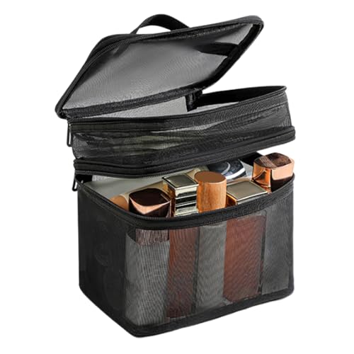Kulturbeutel aus Mesh - Reisetasche | Transparente Kulturbeutel | Make-up-Tasche aus doppellagigem Nylon | Kosmetiktasche für Damen mit großem Fassungsvermögen | Organizer, Schwarz, riferimento von Weppduk