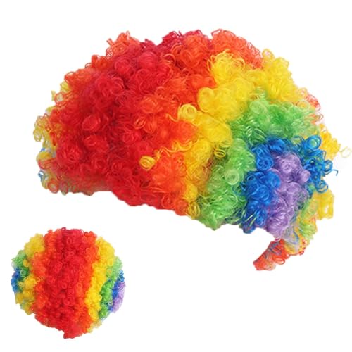 Regenbogen Erwachsene Lockiges Haar - Kurze Clon-Perücken Für Disco Party | Perücke Für Erwachsene Männer | Rainbow Dash Perücke | Clon-Perücke | Regenbogen Party Perücken | Par von Weppduk