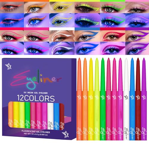 Weppduk Farbiges Eyeliner-Set,Bunte Eyeliner-Set,Schnell trocknendes flüssiges UV-Futter 12 Farben wasserdicht | Neon-Partybedarf, hoch grafische Bezüge von Weppduk