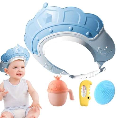Weppduk Kinder-Duschhaube, Haarwaschschild mit Wassertemperaturanzeige und Shampoo-Becher, Shampoo-Kappe mit Shampoo-Bürste zum Haarwaschen, Duschen, Badeschutz von Weppduk