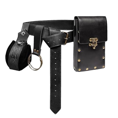 Weppduk Leder Hüfttasche - Halloween Steampunk Retro Motorradtasche | Renaissance Gürteltasche | PU Leder Steampunk Tasche Geldbörse | Kette Bein Tasche | Steampunk Punk Handtasche, Schwarz , Refer to von Weppduk