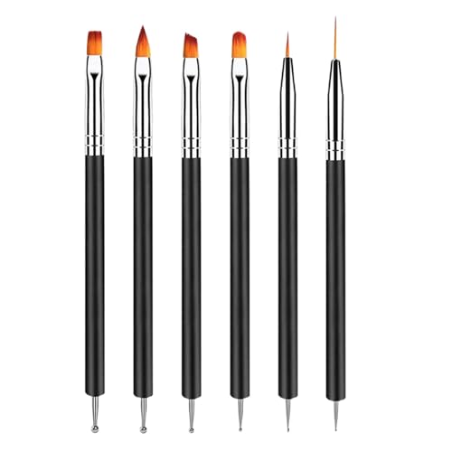 Weppduk Nageldesign-Pinsel-Set, Pinsel-Set | 6 Stück doppelseitige Nageldesign-Malpinsel,Nagelpunktierungswerkzeuge, feine Liner-Pinsel, Punktbohrer-Zeichenwerkzeuge für den Heimgebrauch im Salon von Weppduk