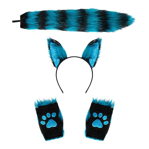 Weppduk Tierschwanz Haarspangen Set Ohren und Handschuhe Cosplay Kostüm Halloween Party Kostüm Set Wolf Schwanz Cosplay Kostüm Spielzeug für Party von Weppduk