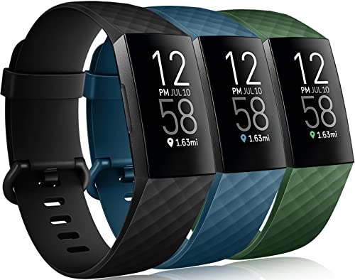 Wepro Wasserdichte Armbänder kompatibel mit Fitbit Charge 4 / Charge 3 / Charge 3 SE für Damen Herren, 3er-Pack Ersatzarmbänder für Fitbit Charge 3 / Charge 4, groß, dunkelgrün, schieferblau, schwarz von Wepro