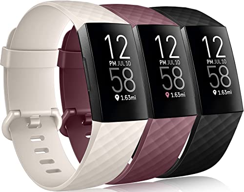 Wepro Wasserdichte Armbänder kompatibel mit Fitbit Charge 4 / Charge 3 / Charge 3 SE für Damen Herren, 3er-Pack Ersatzarmbänder für Fitbit Charge 3 / Charge 4, klein, beige, rauchviolett, schwarz von Wepro