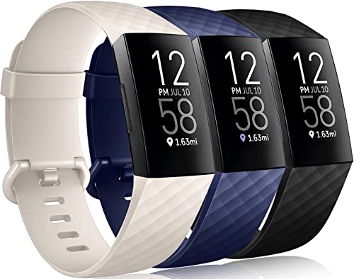 Wepro Wasserdichte Armbänder kompatibel mit Fitbit Charge 4 / Charge 3 / Charge 3 SE für Damen Herren, 3er-Pack Ersatzarmbänder für Fitbit Charge 3 / Charge 4, klein, schwarz, marineblau, beige von Wepro