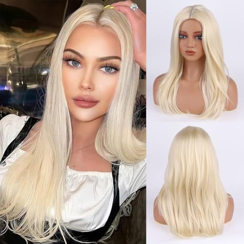 Wepwcod Platin Blond Perücken für Frauen Lang Glatt Gerade Perücken mit Spitze Mittelscheitel für Frauen Natürliche Synthetische Haare Blonde Perücke für den täglichen Gebrauch & Party von Wepwcod