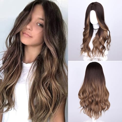 Lange Welle Braun Perücke Fasching Synthetische Perücke für Frauen Perfekt für den täglichen und besonderen Anlass verwenden, Elegant Realistische Perücke Geeignet für Party (ferrous ombre brown) von Wepwcod