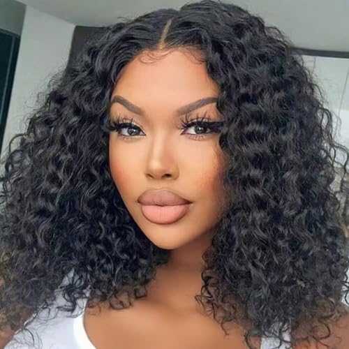 Wepwcod Echthaar Perücke 13x4 HD Lace Front Bob Wig Human Hair 180% Density Brazilian Water Wave Bob Wigs with Baby Hair Schwarze Perücke Damen Glueless Wig Human Hair Pre Plucked Perücke Damen von Wepwcod