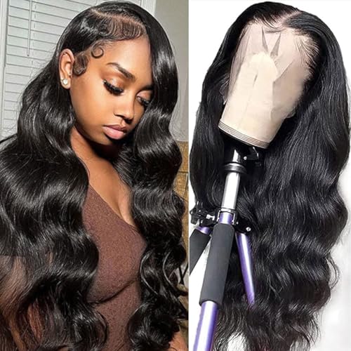 Wepwcod Echthaar Perücke 13x4 HD Lace Front Wig Human Hair Body Wave 180% Density Brazilian Wigs with Baby Hair Schwarze Perücke Damen Glueless Body Wave Wig Human Hair Pre Plucked Perücke Damen von Wepwcod