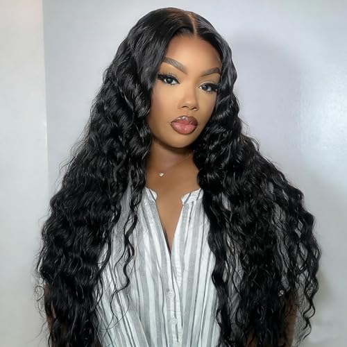 Wepwcod Echthaar Perücke 13x4 HD Lace Front Wig Human Hair Deep Wave 180% Density Brazilian Wigs with Baby Hair Schwarze Perücke Damen Glueless Deep Wave Wig Human Hair Pre Plucked Perücke Damen von Wepwcod