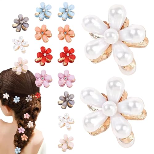 Weqizuerqi Haarklammern mit Blumenmotiv, rutschfeste Haarklammern mit Strass, kleine Clips für Frauen und Mädchen, starker Halt, Haarschmuck für langes Haar, 16 Stück von Weqizuerqi