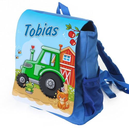 Unikatolo Werbetreff Gera Kinder-Rucksack mit Name - Personalisierter Kindergarten-Rucksack - Kita-Tasche - bedruckt - Geschenk-Idee Junge - Traktor - Grün von Unikatolo