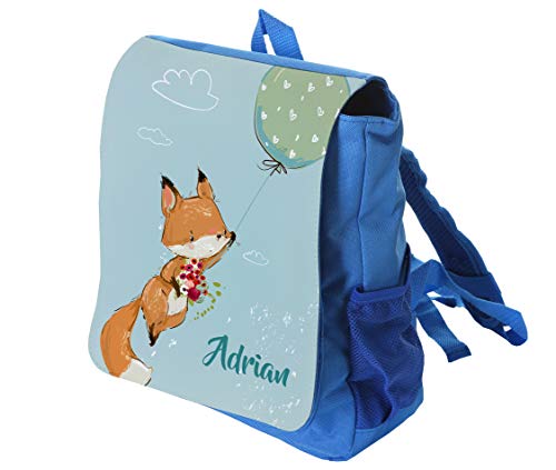 Unikatolo Kinder-Rucksack mit Name - Personalisierter Kindergarten-Rucksack - Kita-Tasche - bedruckt - Geschenk-Idee Junge - Fuchs - Blau von Unikatolo