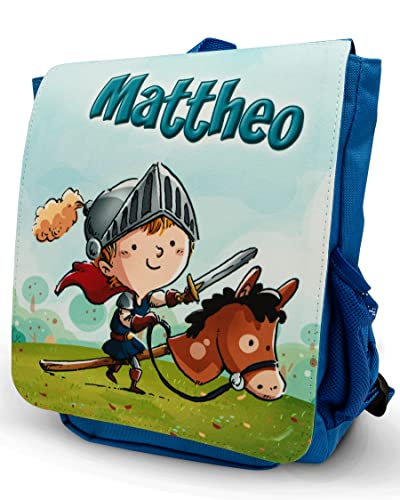 Unikatolo Werbetreff Gera Kinder-Rucksack mit Name - Personalisierter Kindergarten-Rucksack - Kita-Tasche - bedruckt - Geschenk-Idee Junge - Ritter - Blau von Unikatolo