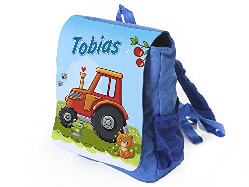 Unikatolo Werbetreff Gera Kinder-Rucksack mit Name - Personalisierter Kindergarten-Rucksack - Kita-Tasche - bedruckt - Geschenk-Idee Junge - Traktor - Rot von Unikatolo