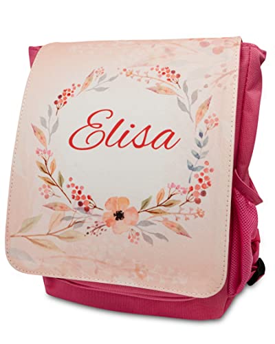 Unikatolo Kinderrucksack mit Name bedruckt | Blumen | mit Brustgurt | Personalisierter Kindergartenrucksack | Kita-Tasche Geschenkidee Kindergeburtstag Mädchen - Rosa Pink von Unikatolo