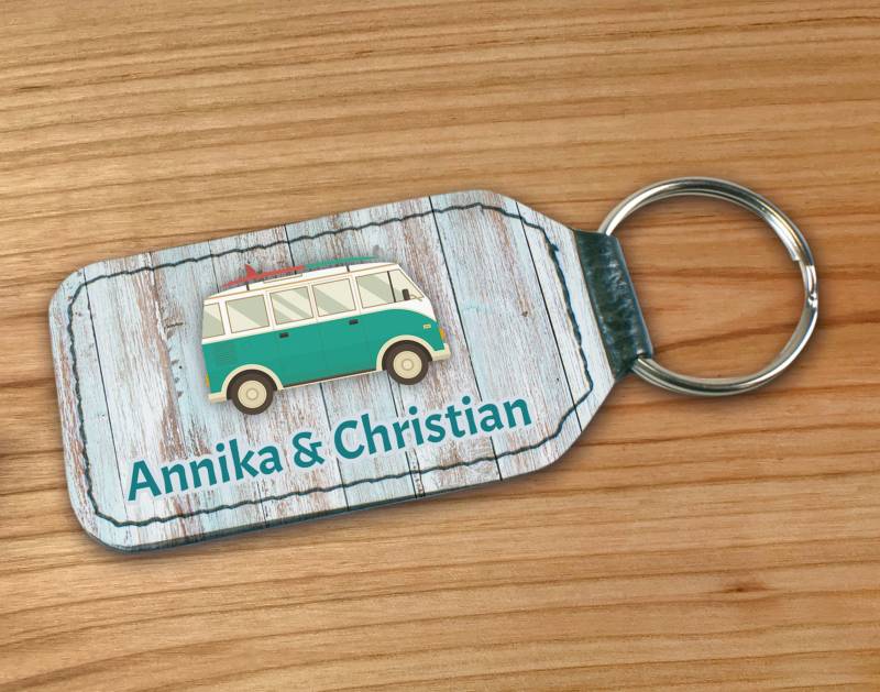 Schlüsselanhänger Van Life Bus Namen, Slubli Leather, Geschenk Männer, Frauen, Reise, Hochzeitsgeschenk, Personalisiertes Geschenk, Retro von WerbetreffGera