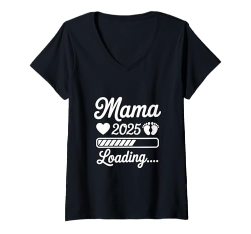 Damen Mama 2025 Loading Schwangerschaftsverkündung Muttertag T-Shirt mit V-Ausschnitt Damen Mama 2025 Loading Schwangerschaftsverkündung Muttertag T-Shirt mit V-Ausschnitt von Werdende Eltern Geschenke Mama 2025 & Papa 2025