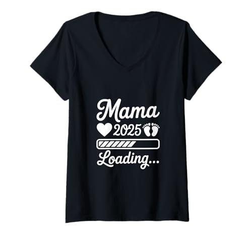 Damen Mama 2025 Loading Schwangerschaftsverkündung Muttertag T-Shirt mit V-Ausschnitt Damen Mama 2025 Loading Schwangerschaftsverkündung Muttertag T-Shirt mit V-Ausschnitt von Werdende Eltern Geschenke Mama 2025 & Papa 2025