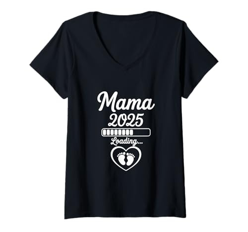 Damen Mama 2025 Loading Schwangerschaftsverkündung Muttertag T-Shirt mit V-Ausschnitt Damen Mama 2025 Loading Schwangerschaftsverkündung Muttertag T-Shirt mit V-Ausschnitt von Werdende Eltern Geschenke Mama 2025 & Papa 2025