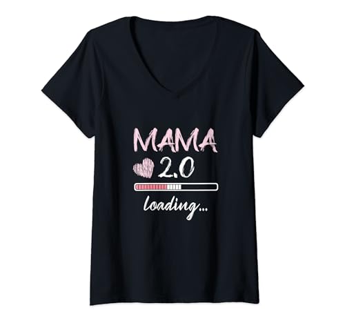 Damen Mama 2.0 Loading Werdende Mutter Schwangerschaft T-Shirt mit V-Ausschnitt von Werdende Eltern Mama & Papa Geschenk