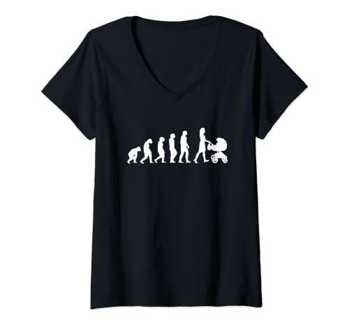 Damen Evolution Kinderwagen Mama Mutter T-Shirt mit V-Ausschnitt Damen Evolution Kinderwagen Mama Mutter T-Shirt mit V-Ausschnitt von Werdende Mütter Familien Schwangerschaft