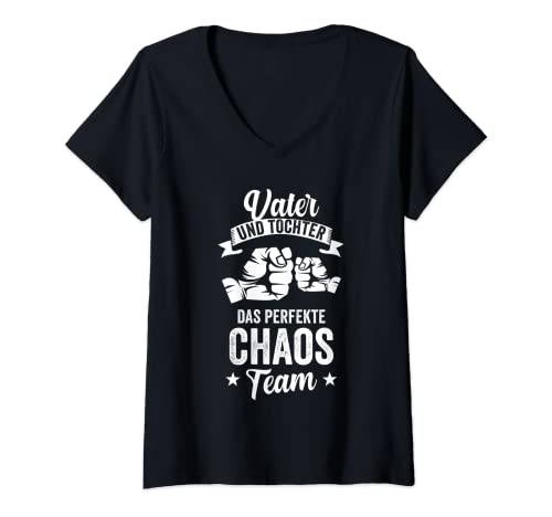Damen Vater und Tochter das perfekte Chaos Team T-Shirt mit V-Ausschnitt Damen Vater und Tochter das perfekte Chaos Team T-Shirt mit V-Ausschnitt von Werdender Papa Vater Babyparty Geschenkidee