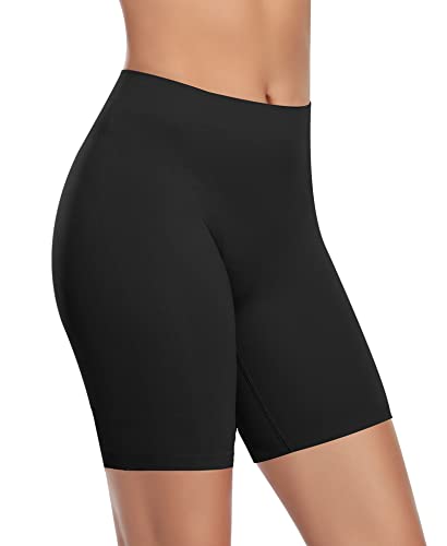 Anti-Scheuer-Shorts für Damen, nahtlose Schlüpf-Shorts, zum Tragen unter Kleidern und Röcken, Shorts gegen Oberschenkelreiben, lange Boxershorts, Unterwäsche, Schwarz , 46 von Werena