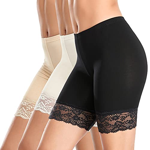 Damen Anti Scheuern Shorts Chub Rub Shorts Spitze Slip Shorts für Unterkleider Rock Lange Boxershorts Unterwäsche, #2 Schwarz + Weiß + Beige, 48 von Werena