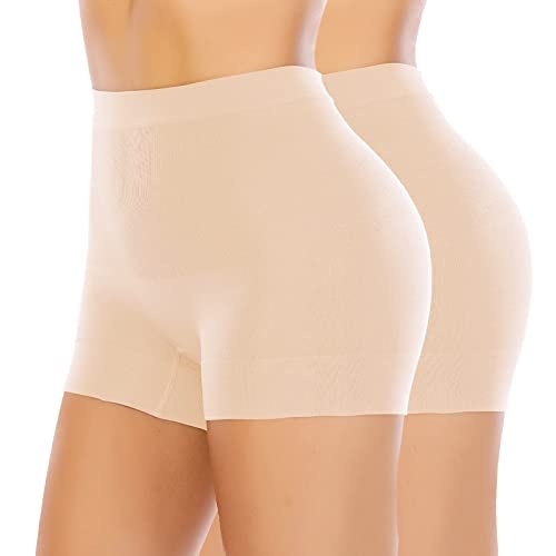 Nahtlose formende Boyshorts Höschen für Frauen Slip Shorts Unterkleid Bauchkontrolle Shapewear Unterwäsche, #1 2 beigefarbene Packungen, L von Werena