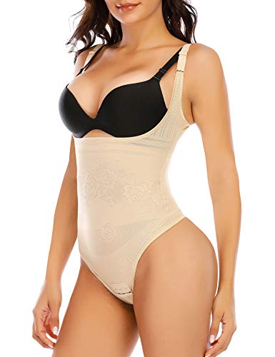 Shapewear Bodysuit Thong für Frauen Shaping Bodysuits Bauchkontrolle Body Shaper Cami Open Bust Slimming Unterwäsche, Beige-glatt, 48 von Werena