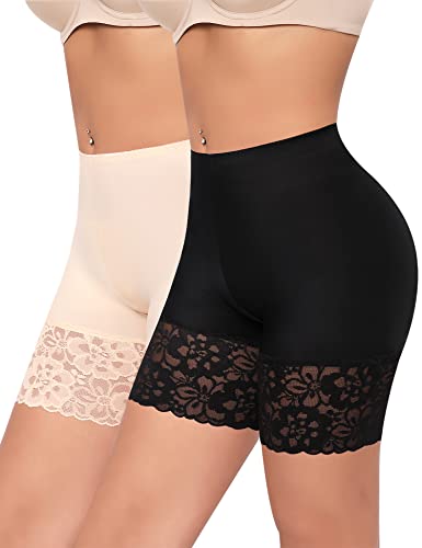 Slip-Shorts für Unterkleider, Damen, Anti-Scheuern, Unterwäsche, nahtlose Boyshorts, Höschen, Spitze unter Shorts, Schwarz + Akt, XX-Large von Werena