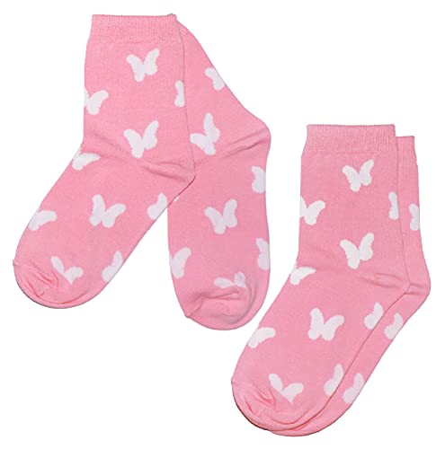 WERI SPEZIALS Kinder Socken Baumwolle für Mädchen im Doppelpack mit mehreren Designs (27-30, Rosa Schmetterlinge 2er) von Weri Spezials