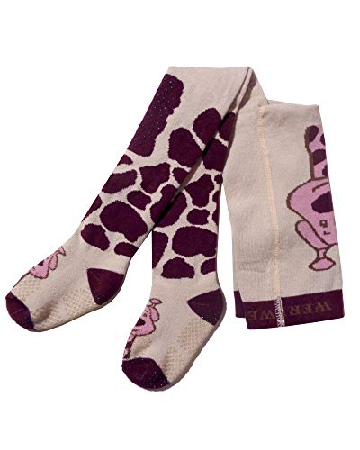 Weri Spezials Baby und Kinder Krabbelstrumpfhose mit ABS-Beschichtung Baumwolle für Mädchen ferschiedenen Mustervariationen (74, Weinrot-Beige Giraffe) von Weri Spezials